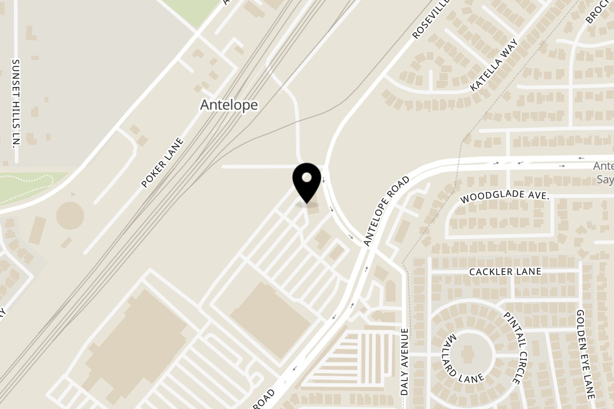 Map showing the location of KK'S FRIES on 7753 Roseville Road #C in Sacramento